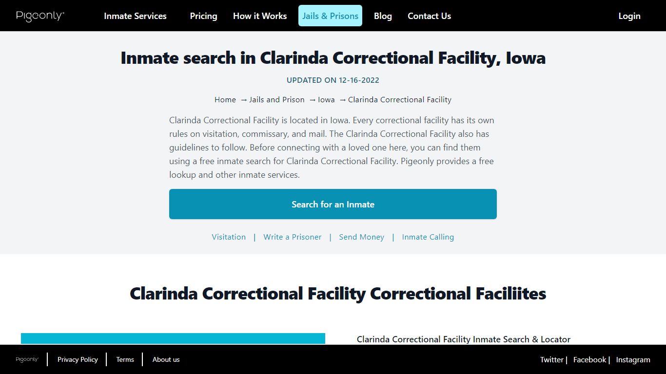 Inmate Search Clarinda Correctional Facility, Iowa | Pigeonly