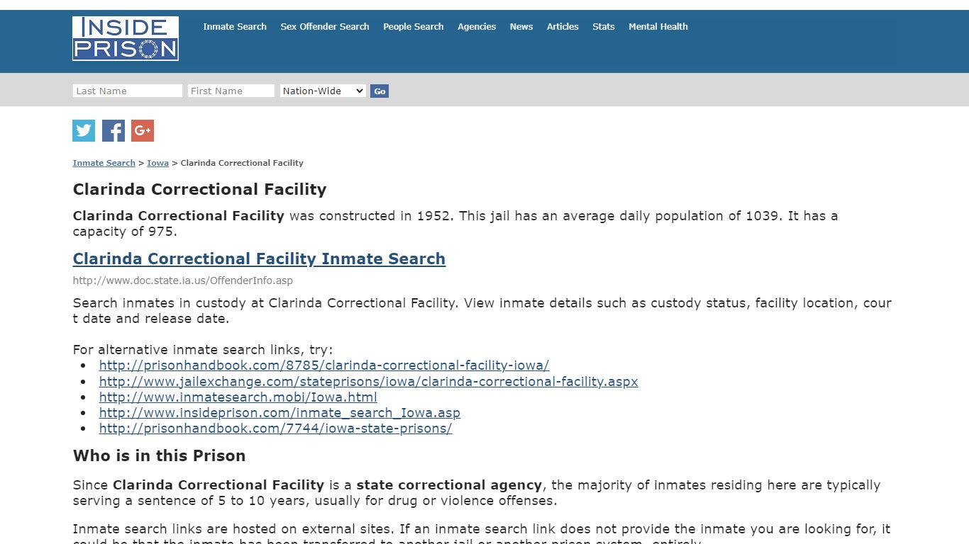 Clarinda Correctional Facility - Iowa - Inmate Search - Inside Prison