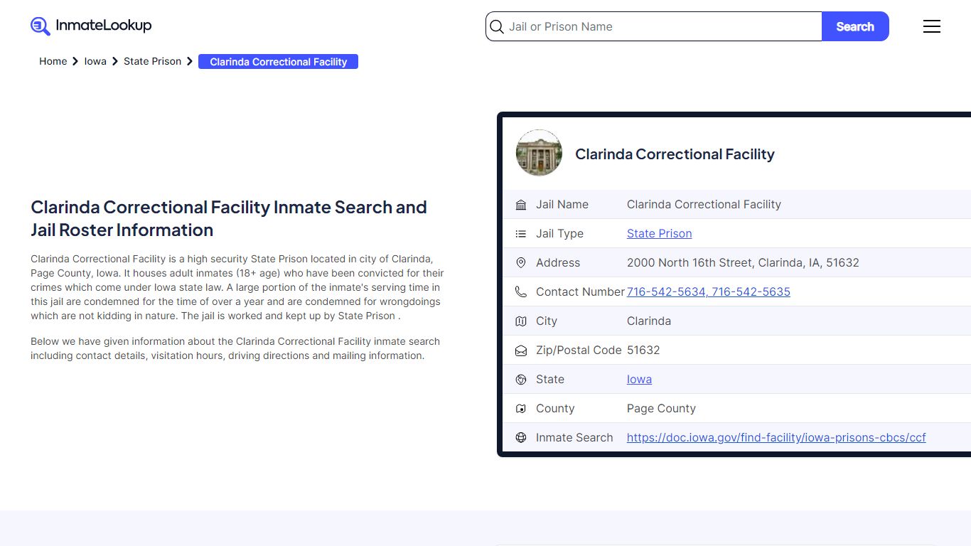 Clarinda Correctional Facility Inmate Search, Jail Roster, Bookings ...